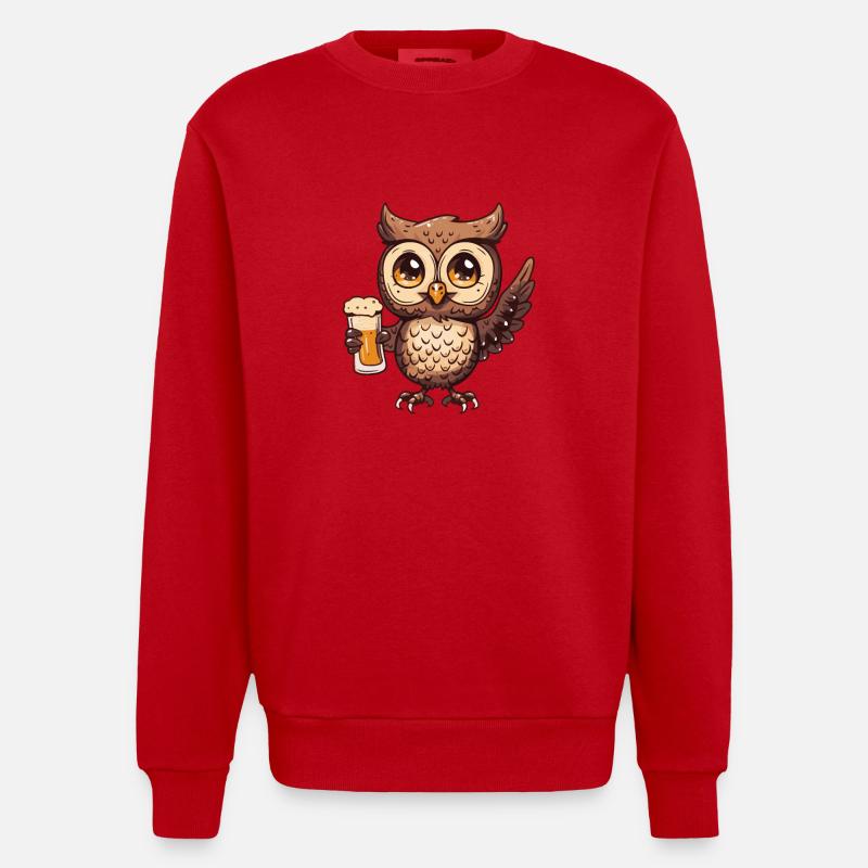 Owl Beer Comic Party - Sweat bio épais oversize fabriqué en UE - rouge