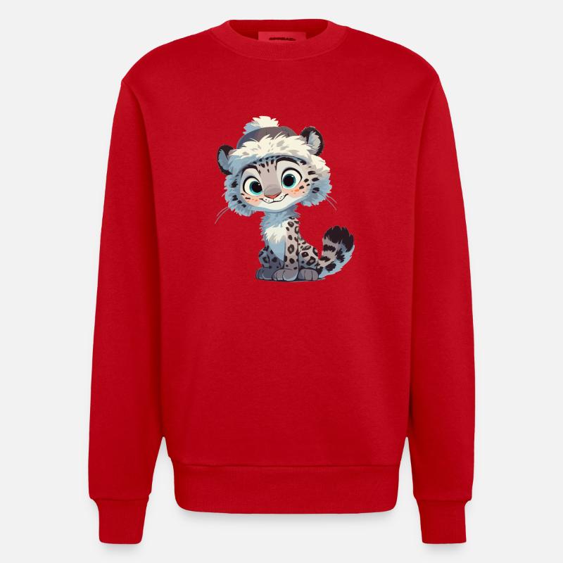 Snow Leopard Schneeleoparde Schneeleopard - Heavyweight Oversized Organic Crew Neck Made in EU - red