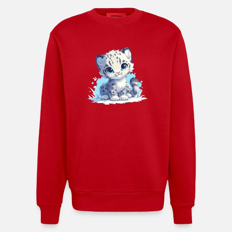 Snow Leopard Schneeleoparde Schneeleopard - Heavyweight Oversized Organic Crew Neck Made in EU - red