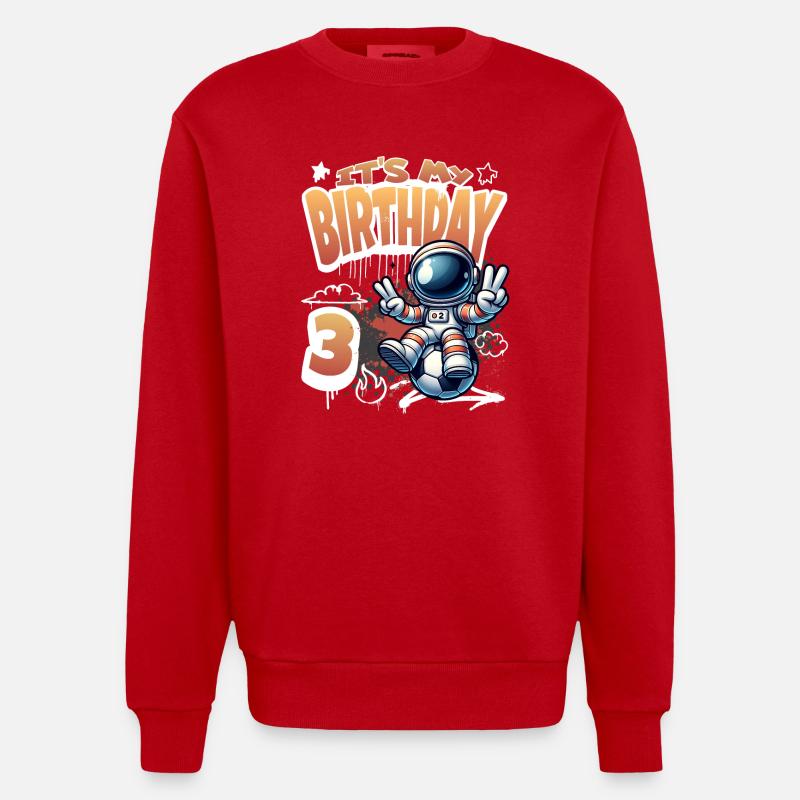 Graffiti Astronaut 3rd Birthday - Heavyweight Oversized Organic Crew Neck Made in EU - red