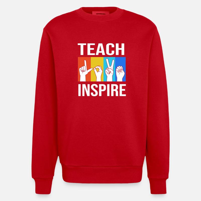 Sign language sign ASL deaf - Heavyweight Oversized Organic Crew Neck Made in EU - red
