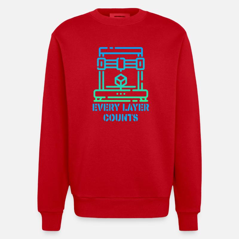 Every Layer Counts 3d Printer - Heavyweight Oversized Organic Crew Neck Made in EU - red