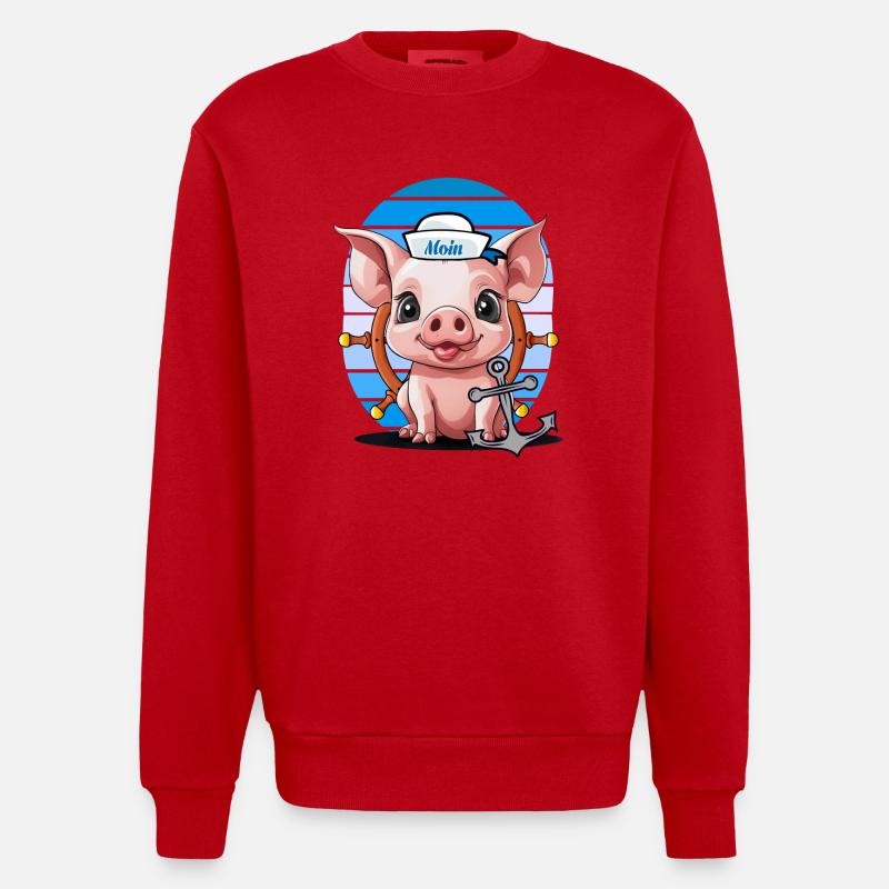 Schwein Matrose Steuermann Anker Maritim - Heavyweight Oversized Organic Crew Neck Made in EU - Rot