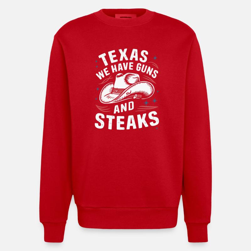 Texas State Texans Texas - Heavyweight Oversized Organic Crew Neck Made in EU - red