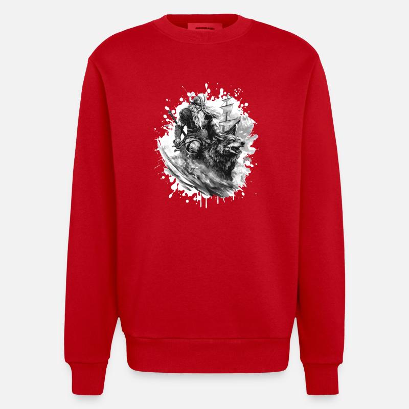 Viking Loup Guerrier Valhalla - Sweat bio épais oversize fabriqué en UE - rouge