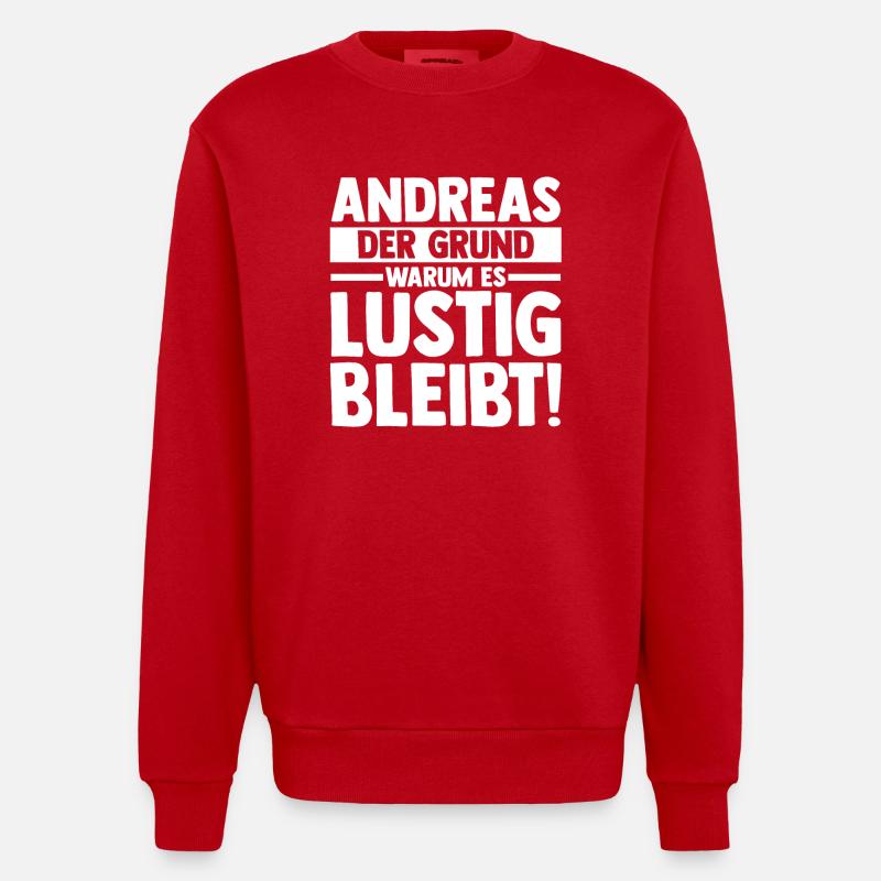 First name Andreas - Heavyweight Oversized Organic Crew Neck Made in EU - red