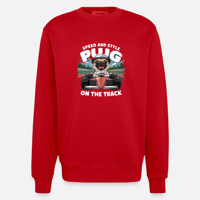 Mops Hundehalter Mops Rennfahrer Speed - Heavyweight Oversized Organic Crew Neck Made in EU - Rot