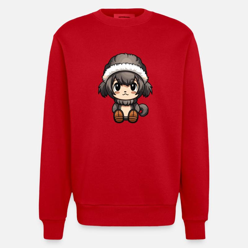 Monkey Winter Comic Cute - Heavyweight Oversized Organic Crew Neck Made in EU - red