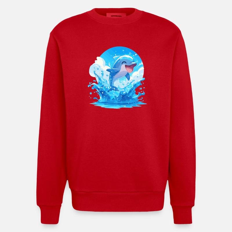 Dolphin Dolphins Dolphin - Heavyweight Oversized Organic Crew Neck Made in EU - red