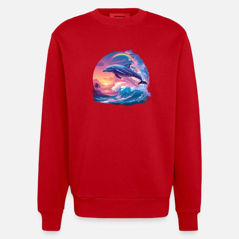 Dolphin Dolphins Dolphin - Heavyweight Oversized Organic Crew Neck Made in EU - red
