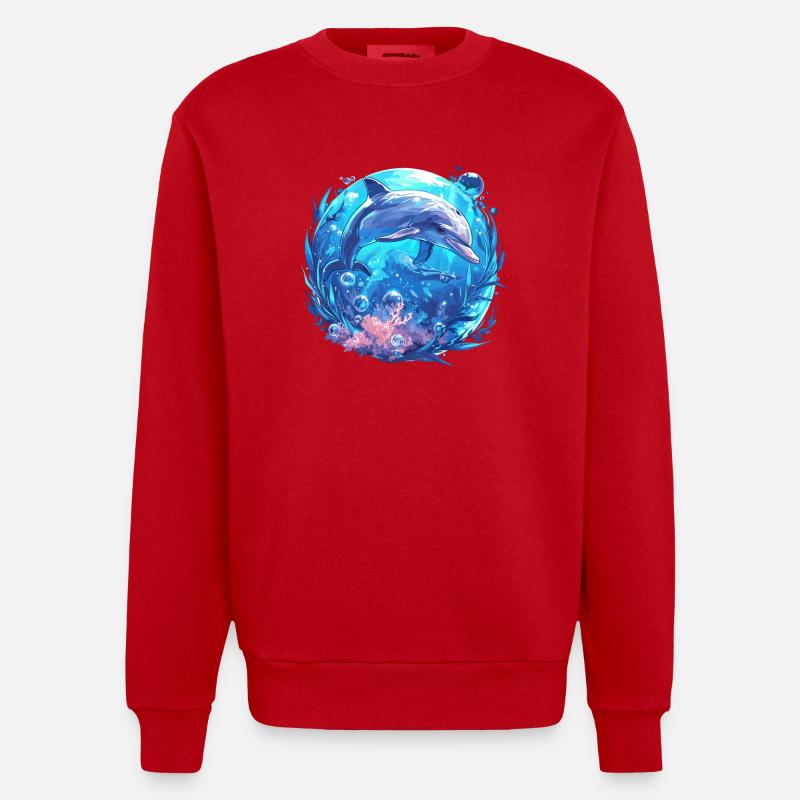 Dolphin Dolphins Dolphin - Heavyweight Oversized Organic Crew Neck Made in EU - red