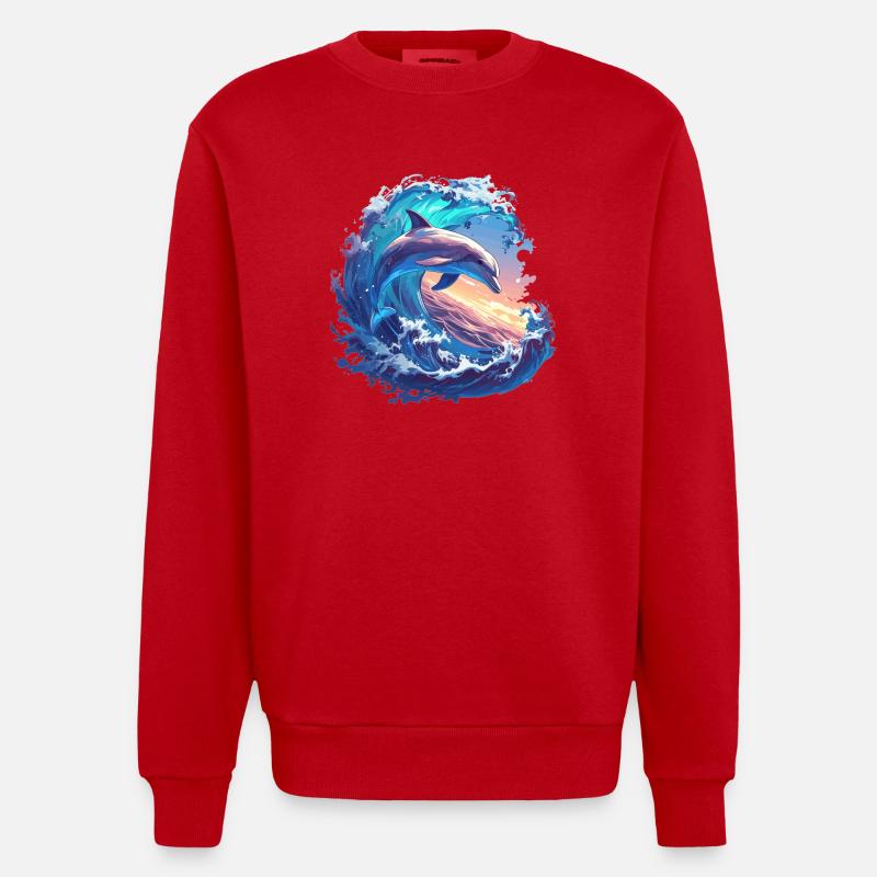 Dolphin Delfine Delfin - Heavyweight Oversized Organic Crew Neck Made in EU - Rot
