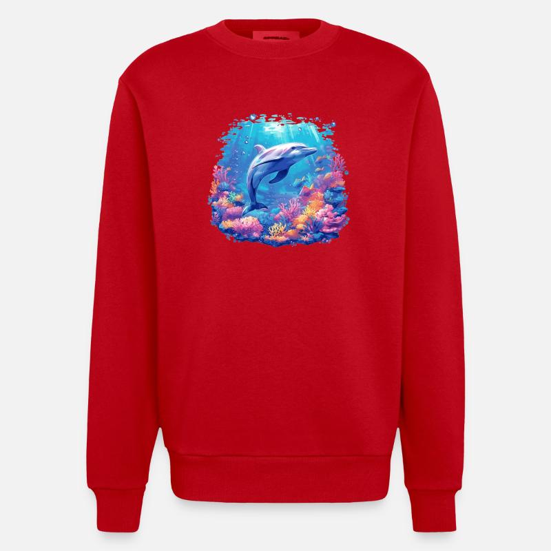 Dolphin Dolphins Dolphin - Heavyweight Oversized Organic Crew Neck Made in EU - red