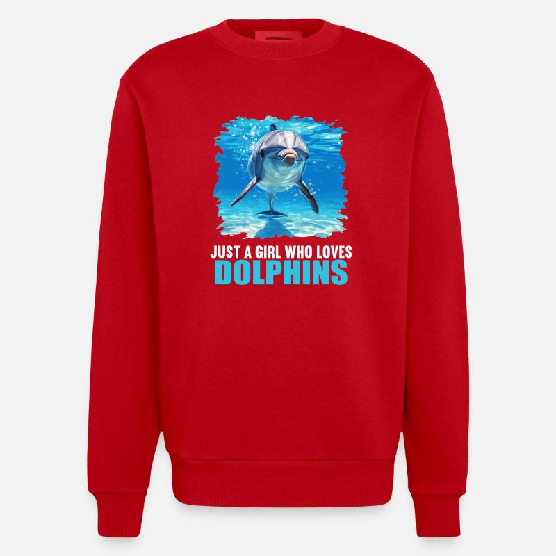 Dolphin Dolphins Dolphin - Heavyweight Oversized Organic Crew Neck Made in EU - red
