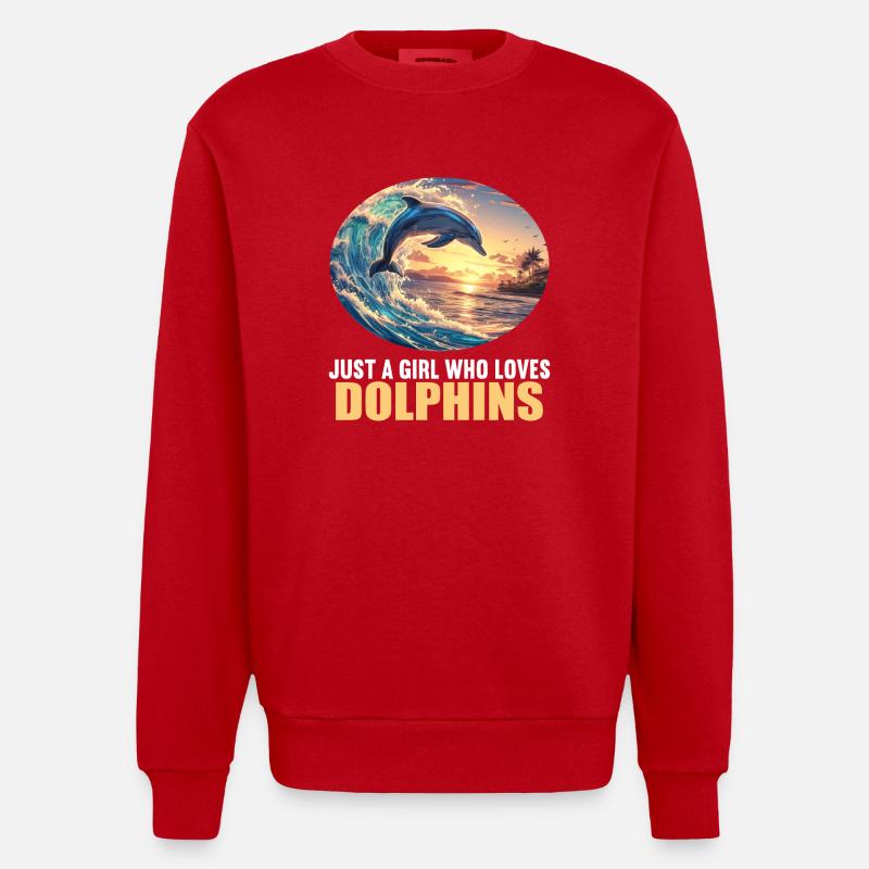 Dolphin Dolphins Dolphin - Heavyweight Oversized Organic Crew Neck Made in EU - red