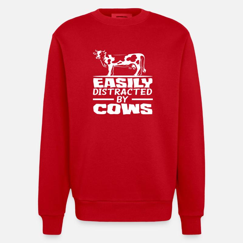 Easily distracted by cows - Heavyweight Oversized Organic Crew Neck Made in EU - red