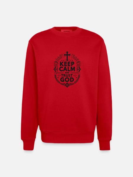 Keep Calm and Trust God - Heavyweight Oversized Organic Crew Neck Made in EU - red