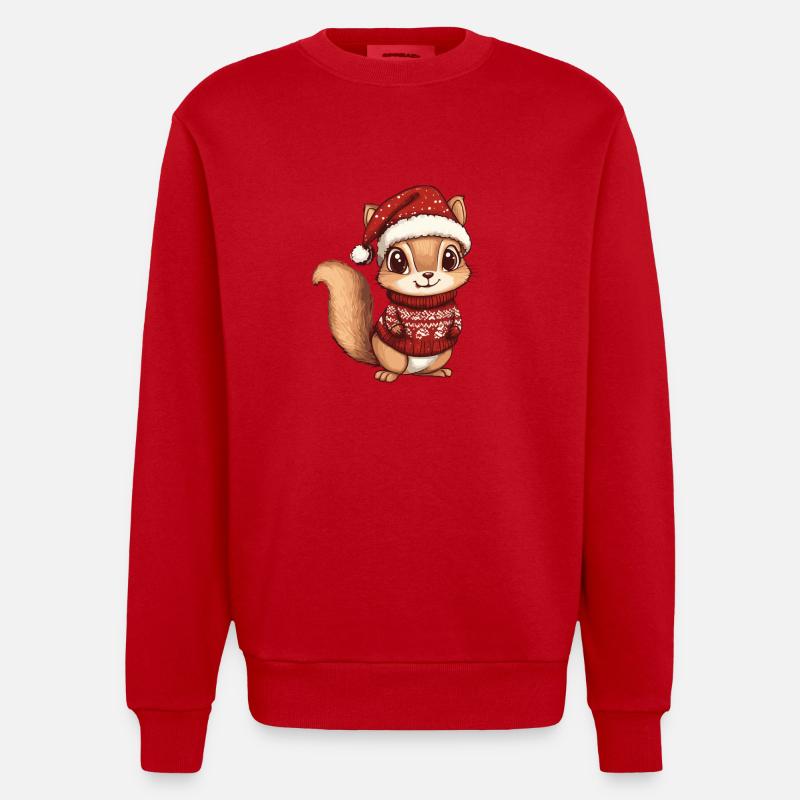 Bande dessinée de Noël écureuil - Sweat bio épais oversize fabriqué en UE - rouge