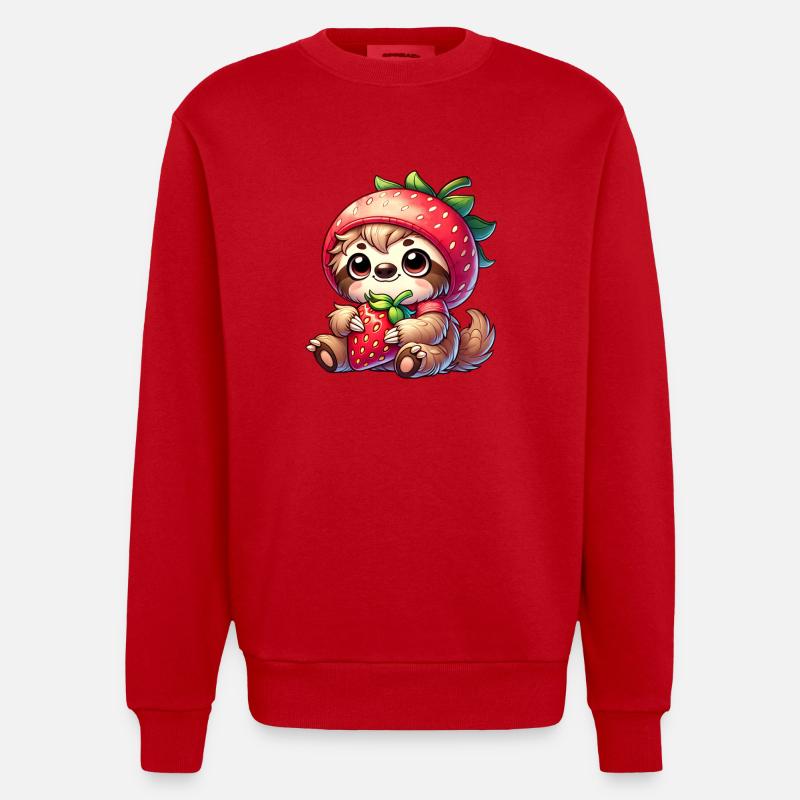 Faultier Erdbeere Sommerfrucht Design - Heavyweight Oversized Organic Crew Neck Made in EU - Rot