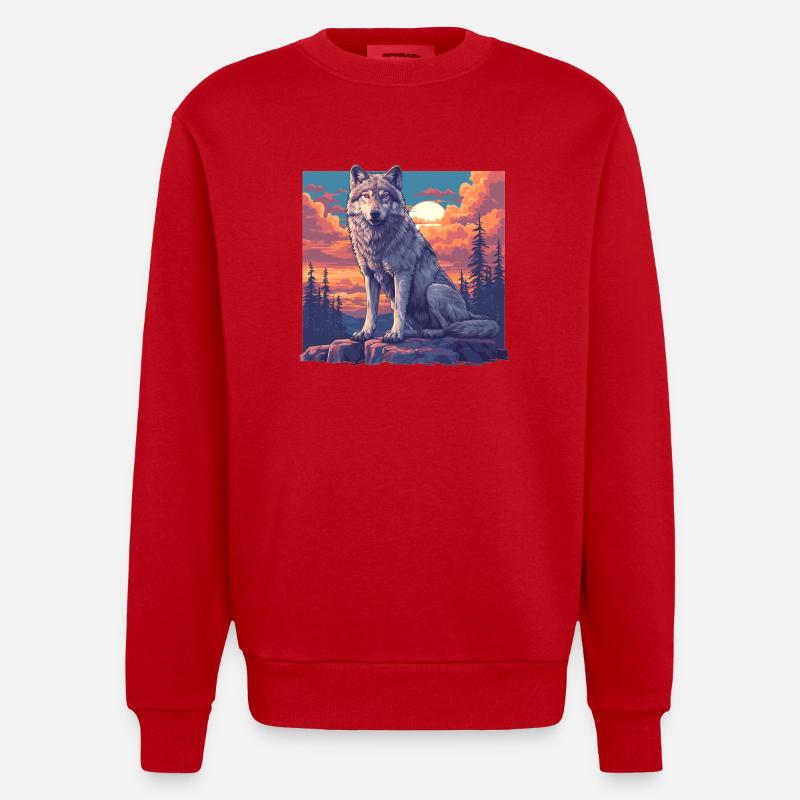 Wölfe Wolf - Heavyweight Oversized Organic Crew Neck Made in EU - Rot