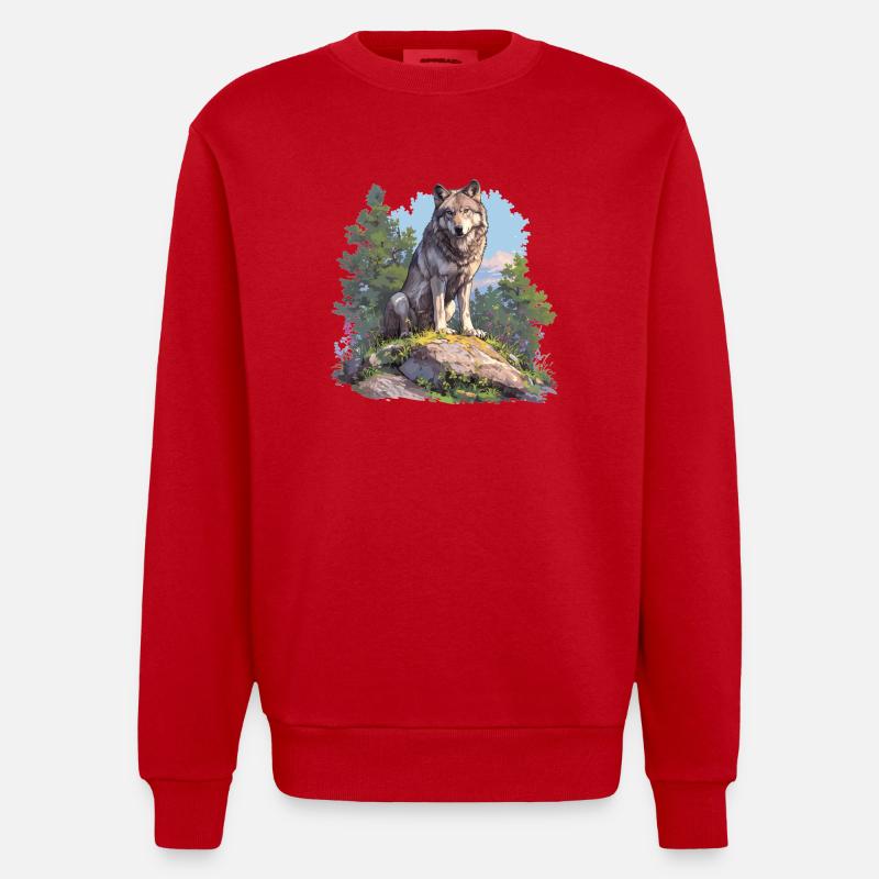 Wölfe Wolf - Heavyweight Oversized Organic Crew Neck Made in EU - Rot