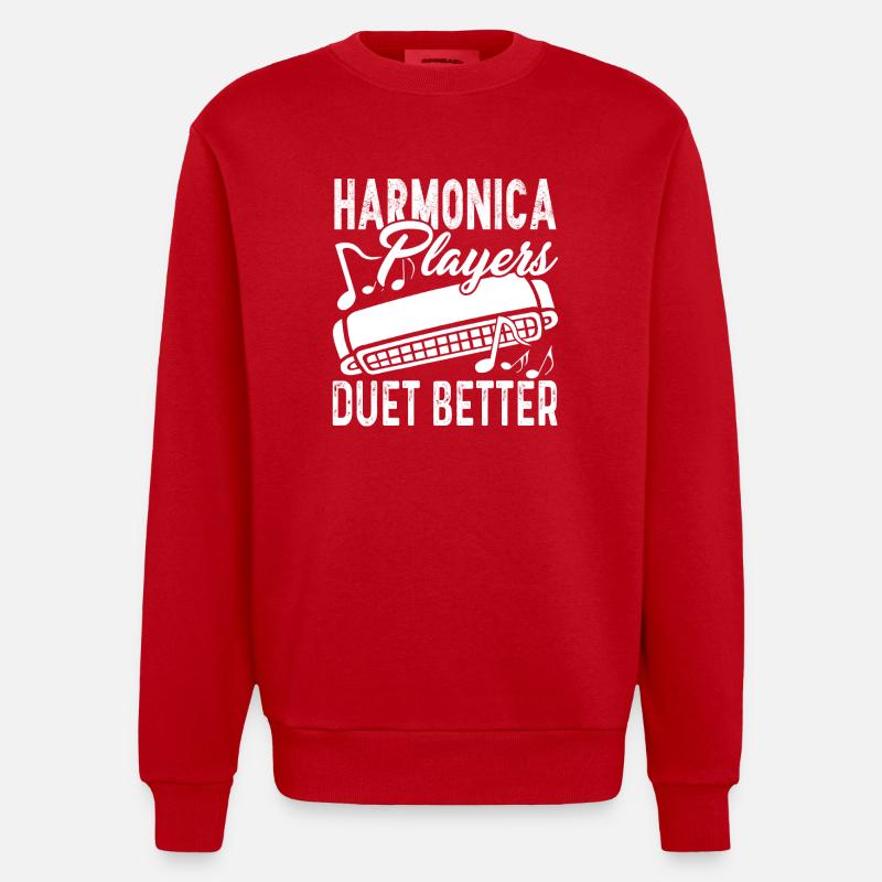 Harmonica Player Duet Better - Heavyweight Oversized Organic Crew Neck Made in EU - red