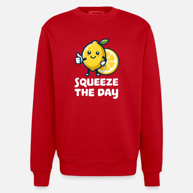 Squeeze the Day Lemon - Heavyweight Oversized Organic Crew Neck Made in EU - red