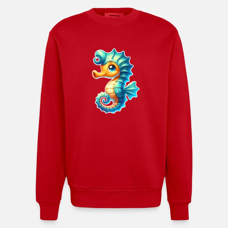 Seepferd Seepferdchen - Heavyweight Oversized Organic Crew Neck Made in EU - Rot