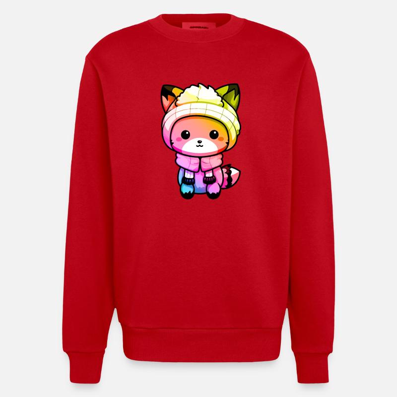 Fuchs Winter Tier Bunt Comic - Heavyweight Oversized Organic Crew Neck Made in EU - Rot