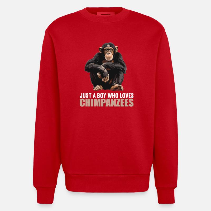 Chimpanzee Schimpansen Schimpanse - Heavyweight Oversized Organic Crew Neck Made in EU - red
