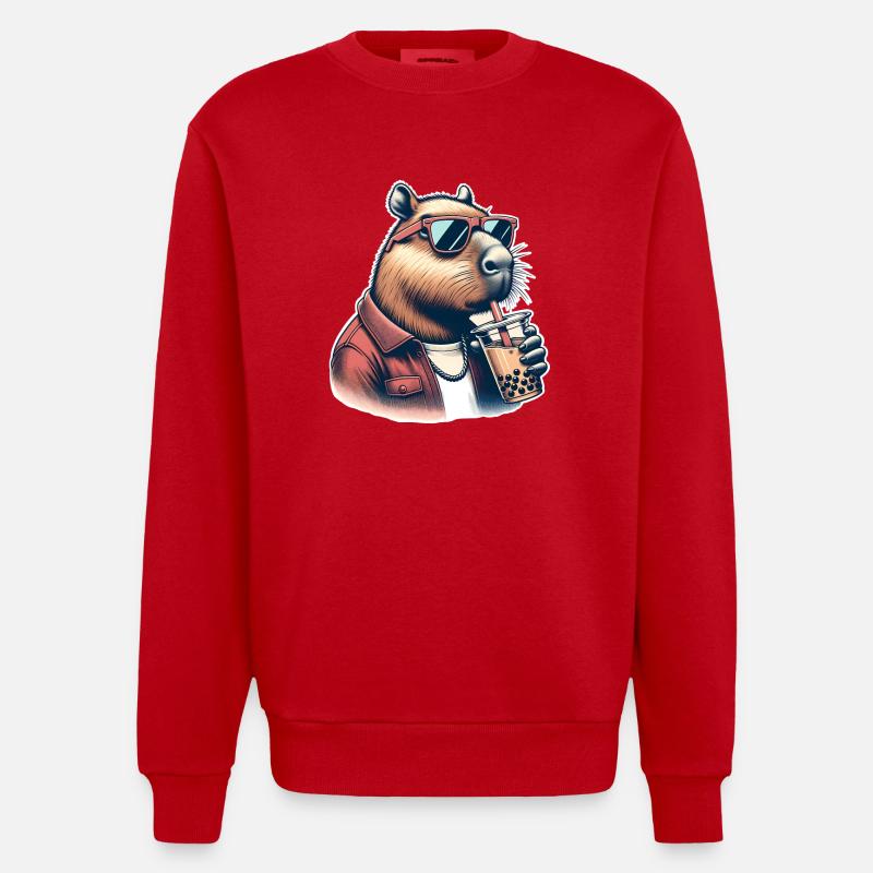 Capybara Bubble Tea - Heavyweight Oversized Organic Crew Neck Made in EU - Rot