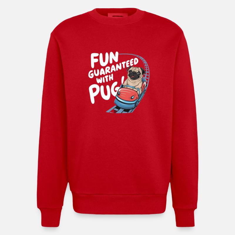 Mops Hundehalter Mops Liebe Achterbahn - Heavyweight Oversized Organic Crew Neck Made in EU - Rot