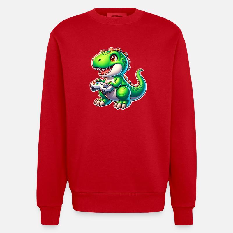 Gaming Dinosaurier T Rex - Heavyweight Oversized Organic Crew Neck Made in EU - Rot