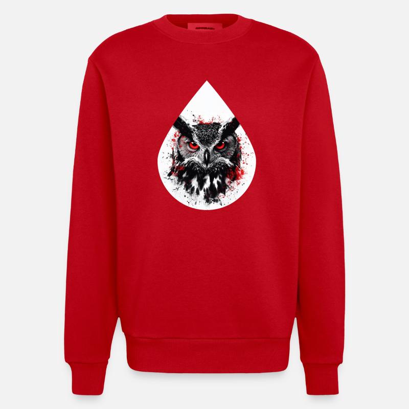 Trashpolka Eule Schwarz Rot - Heavyweight Oversized Organic Crew Neck Made in EU - Rot