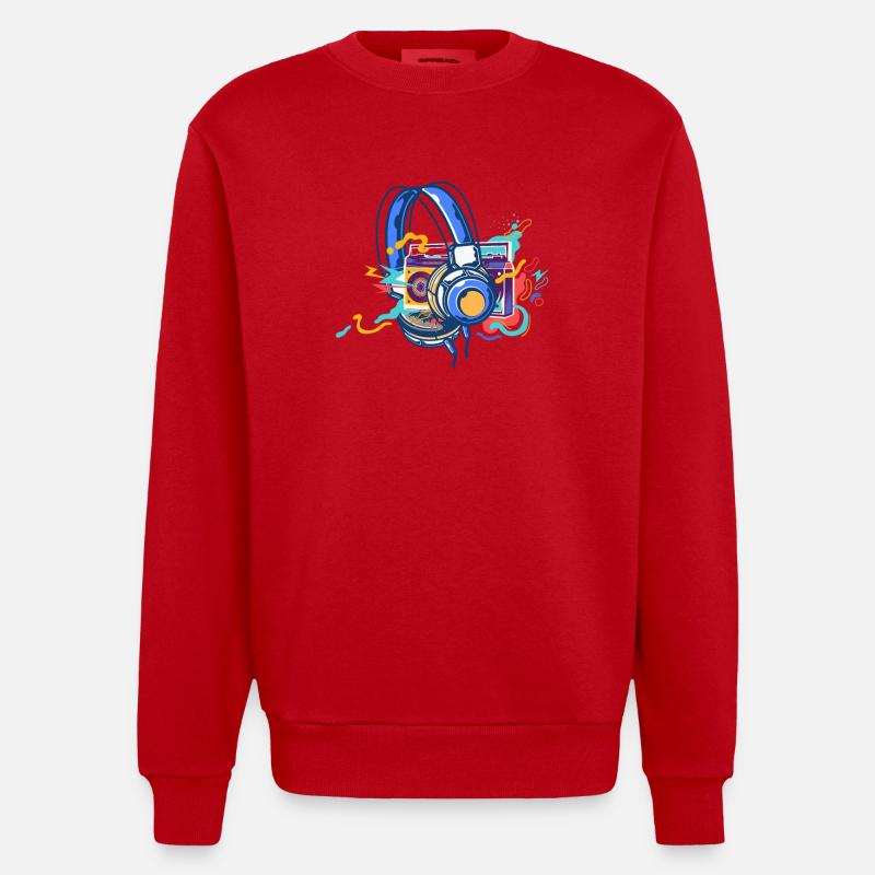 Techno Lover Bunte Kopfhörer Musik - Heavyweight Oversized Organic Crew Neck Made in EU - Rot