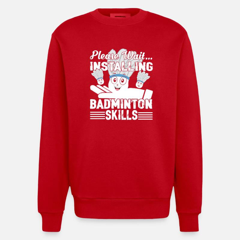 Please Wait Installing Badminton - Heavyweight Oversized Organic Crew Neck Made in EU - red