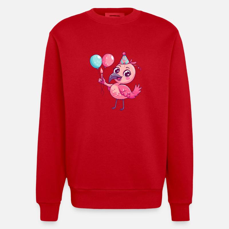 Flamingo Anniversaire Bande dessinée Mignon - Sweat bio épais oversize fabriqué en UE - rouge