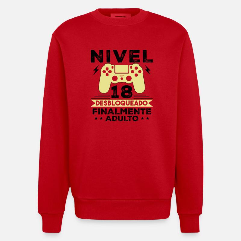 Niveau 18 Débloqué 18e anniversaire - Sweat bio épais oversize fabriqué en UE - rouge