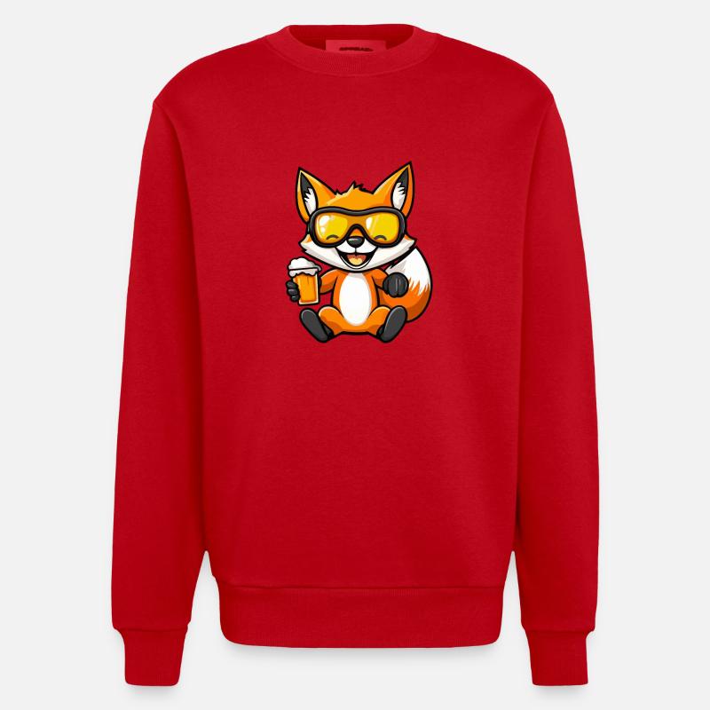 Fuchs Ski Bier - Heavyweight Oversized Organic Crew Neck Made in EU - Rot