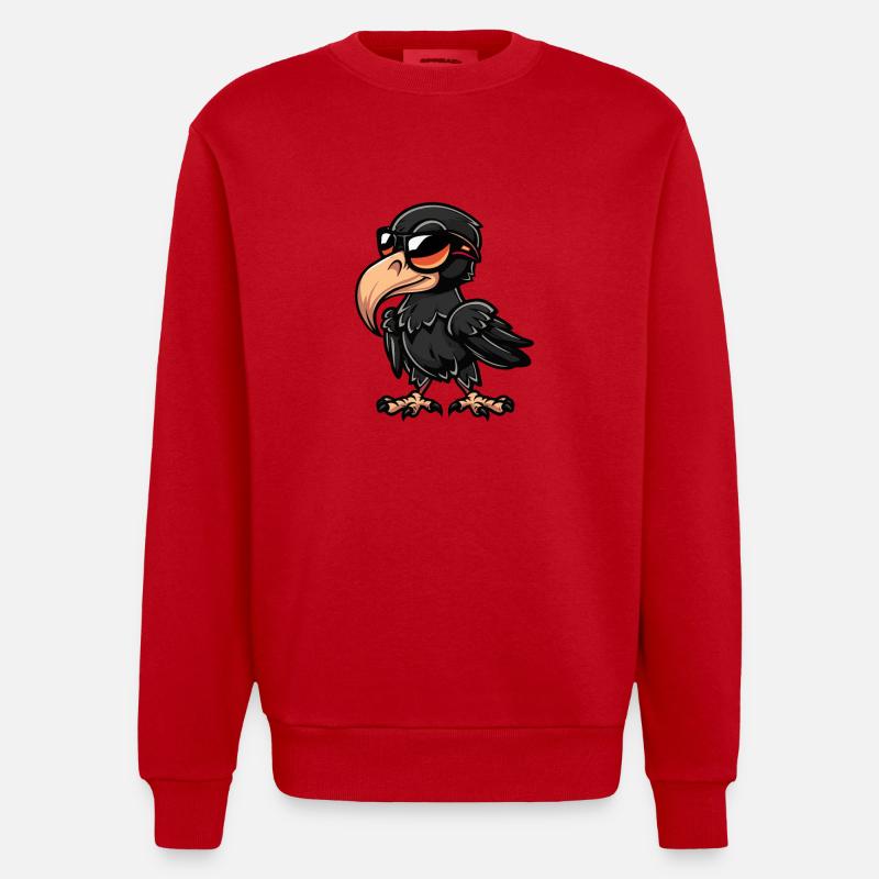 Rabe Vogel Comic Cool - Heavyweight Oversized Organic Crew Neck Made in EU - Rot