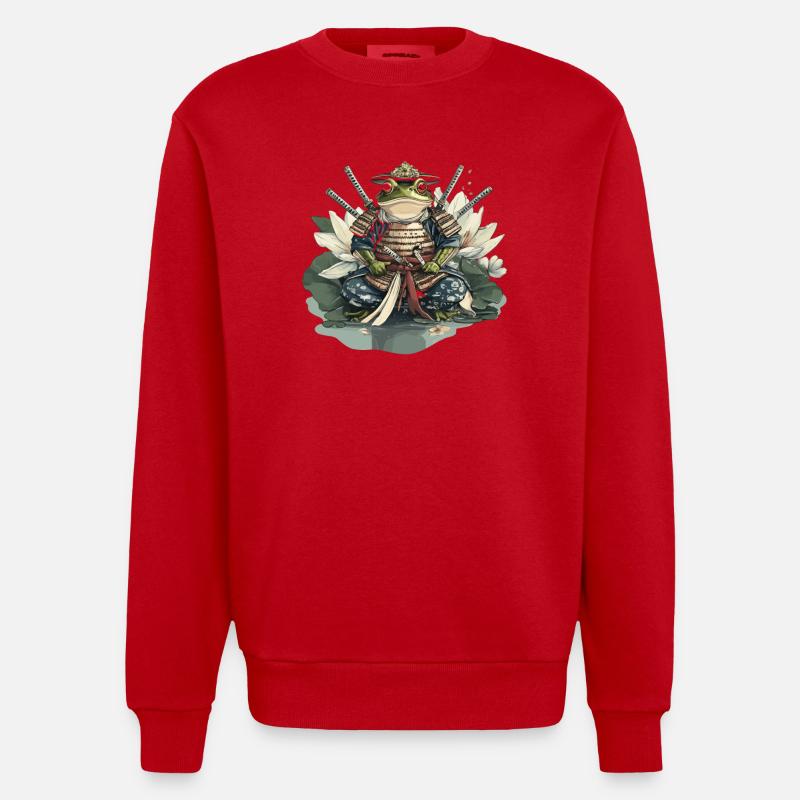 Frosch-Samurai: Krieger der Seerose - Heavyweight Oversized Organic Crew Neck Made in EU - Rot