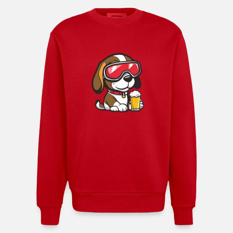 Beagle Hund Ski Bier - Heavyweight Oversized Organic Crew Neck Made in EU - Rot