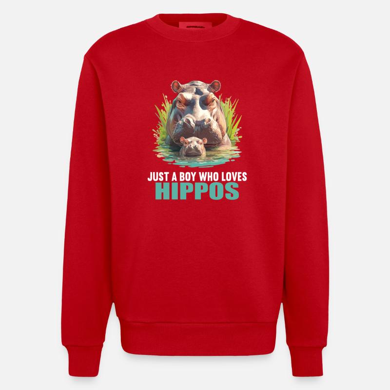 Nilpferd Flußpferd - Heavyweight Oversized Organic Crew Neck Made in EU - Rot