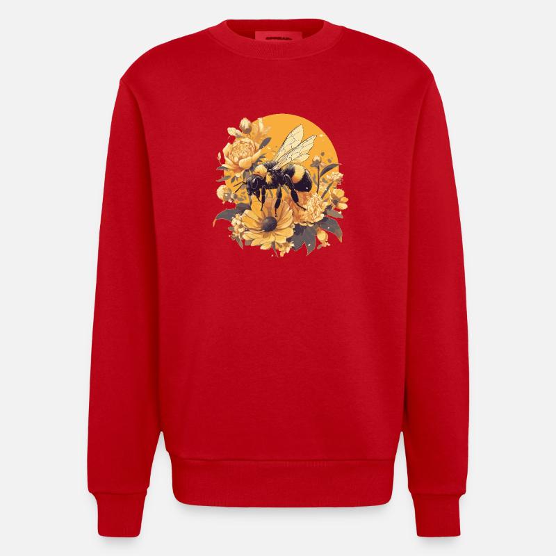 Bees Bee - Heavyweight Oversized Organic Crew Neck Made in EU - red