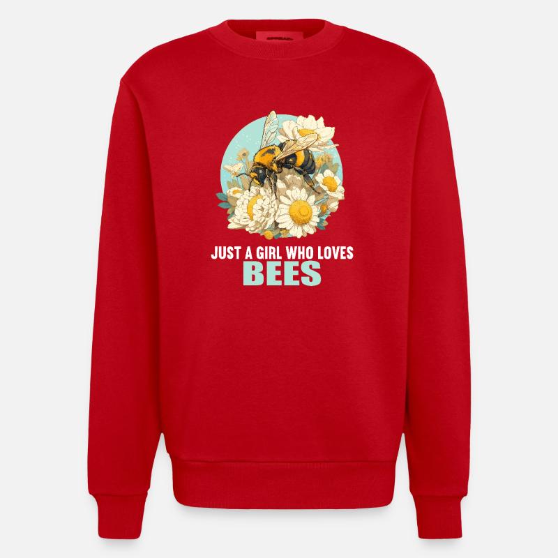 Bees Bee - Heavyweight Oversized Organic Crew Neck Made in EU - red