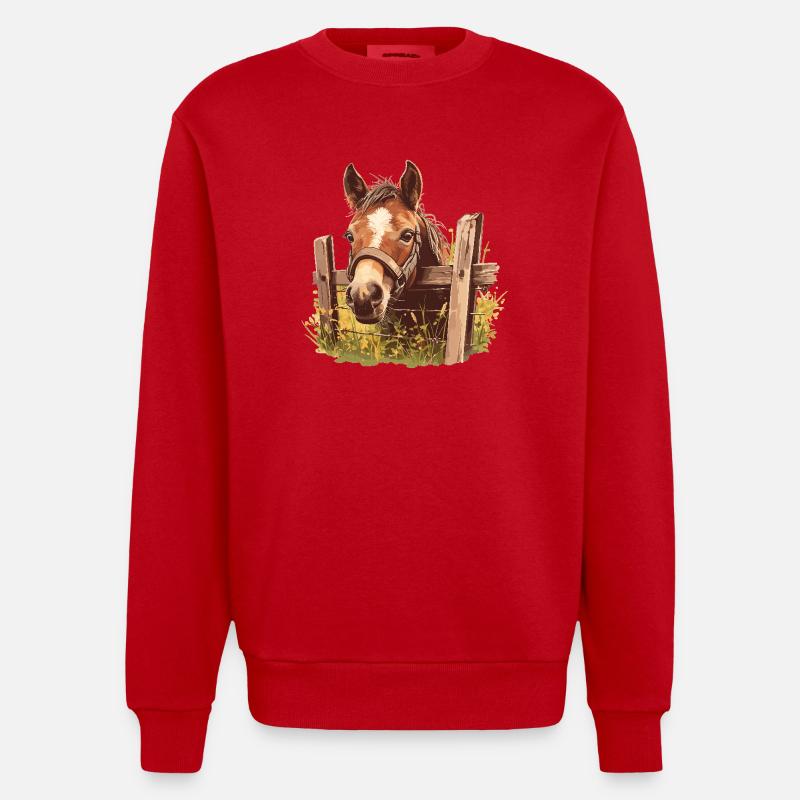 Pferde Pferd - Heavyweight Oversized Organic Crew Neck Made in EU - Rot