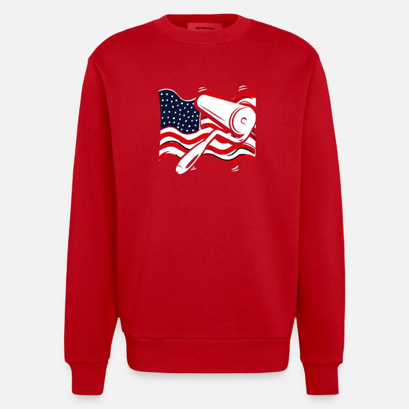 Peintre avec drapeau américain - Sweat bio épais oversize fabriqué en UE - rouge