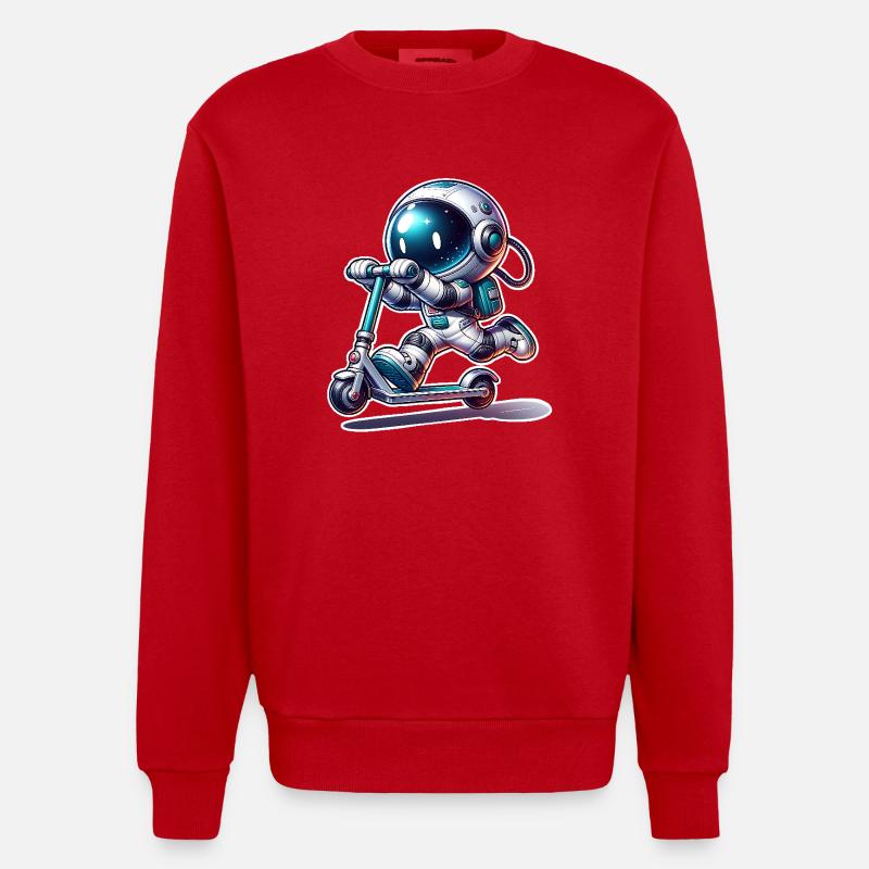 E-Scooter E-Roller Astronaut Scooter - Heavyweight Oversized Organic Crew Neck Made in EU - red