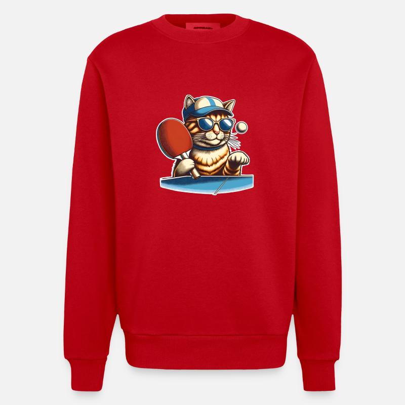 Chat de ping-pong - Sweat bio épais oversize fabriqué en UE - rouge