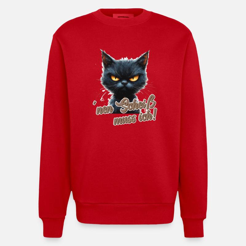 Drôle de chat avec dicton - Sweat bio épais oversize fabriqué en UE - rouge